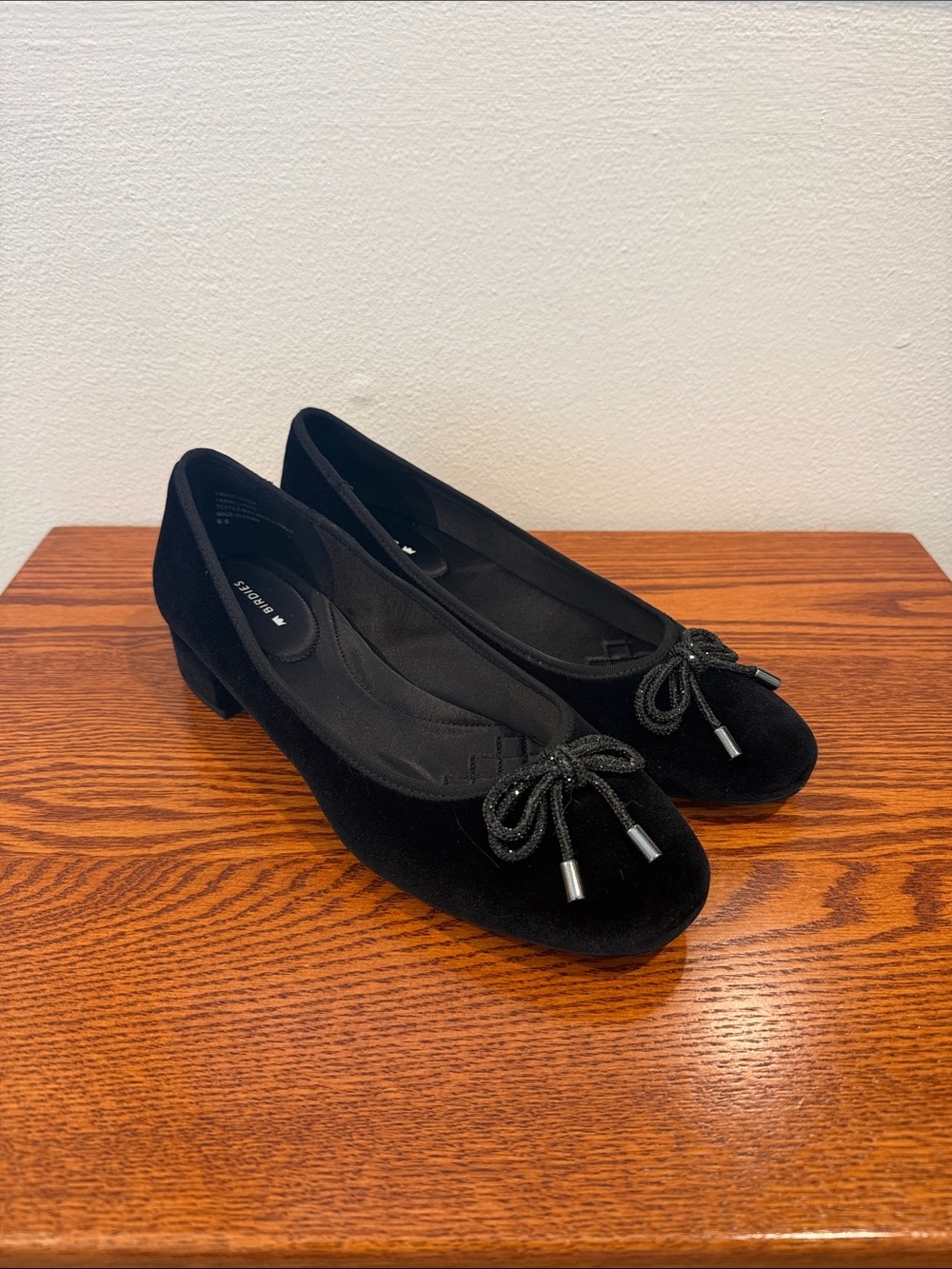 Birdies Black Velvet Bow Low Heel Flats